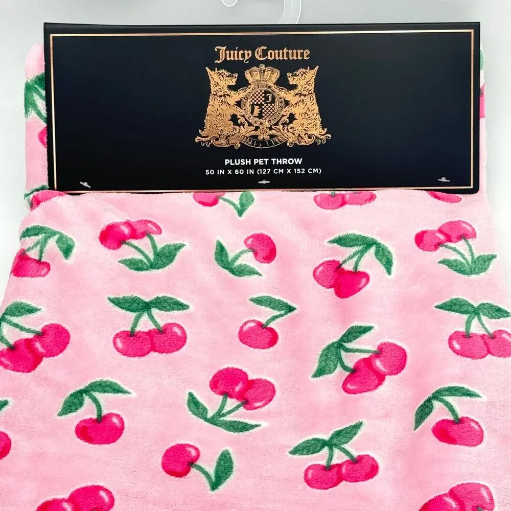 Juicy Couture Pink Cherry Plush Pet Throw Blanket Cherries NEW